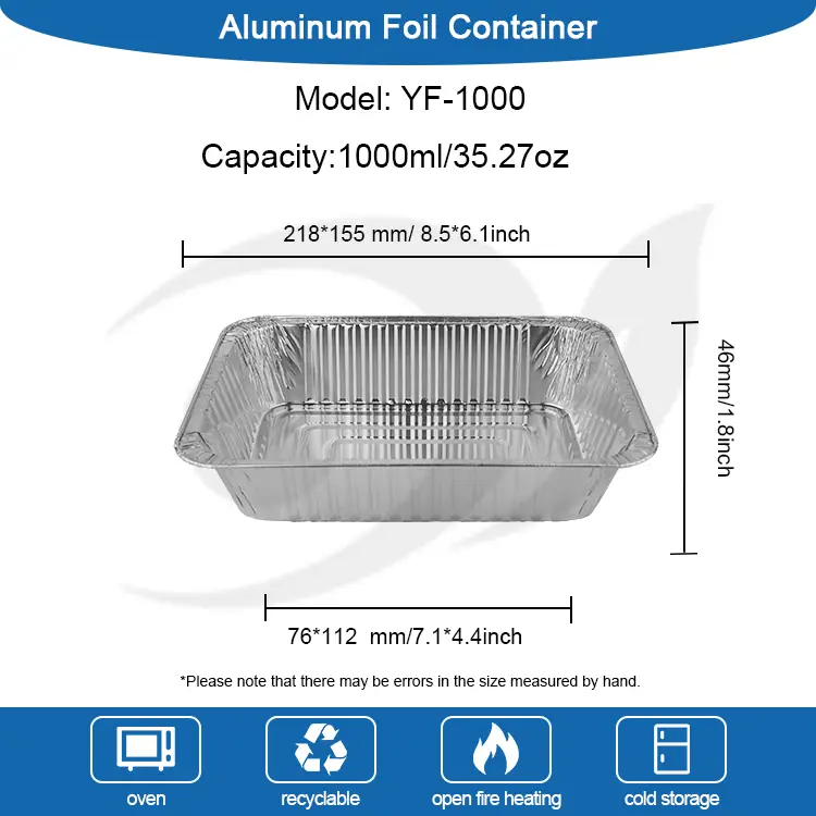 Rectangular ယူ - ထွက်ဖုတ်ထားသောစာရွက် Silver aluminum သတ္တုပါးကွန်တိန်နာ