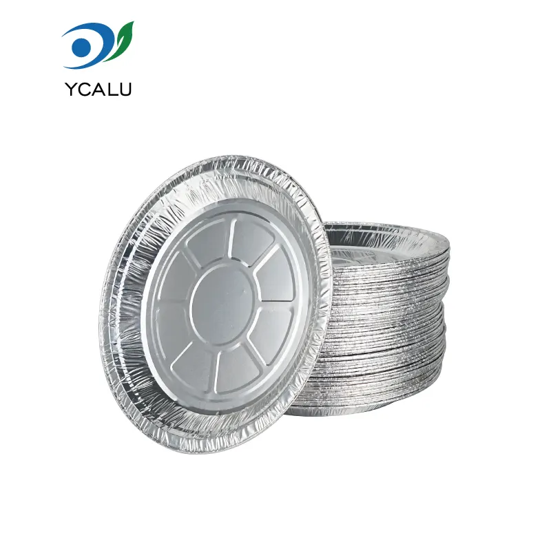 တစ်ခါသုံး အဝိုင်းပြား လေအေးပေးစက် ငွေရောင် အလူမီနီယမ် သတ္တုပြား အစားအစာ ကွန်တိန်နာများ