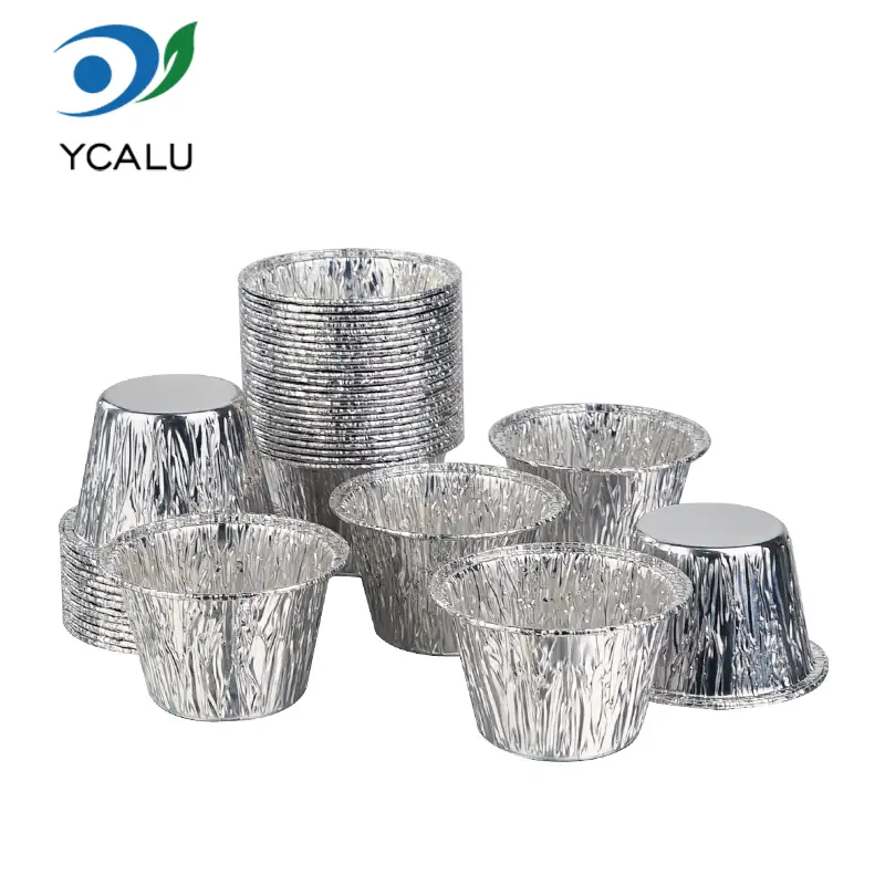 တစ်ခါသုံး Mini Cake Cup ငွေရောင် Aluminum Foil ကွန်တိန်နာများ တစ်ခါသုံး Mini Cake Cup ငွေရောင် Aluminum Foil ကွန်တိန်နာများ