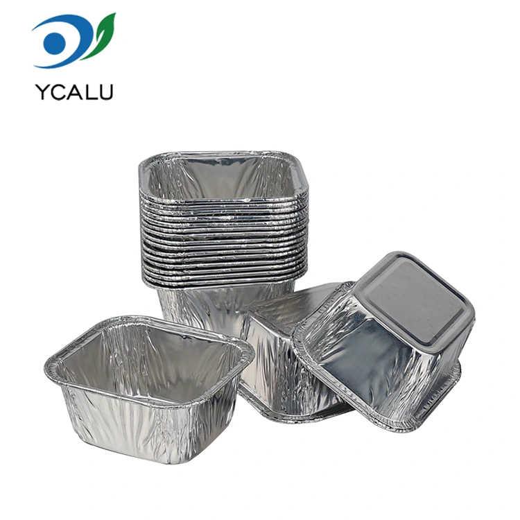 တစ်ခါသုံး စတုဂံပုံ မုန့်ဖုတ်ဗန်း ငွေရောင် အလူမီနီယမ် သတ္တုပြား အစားအစာ ကွန်တိန်နာများ