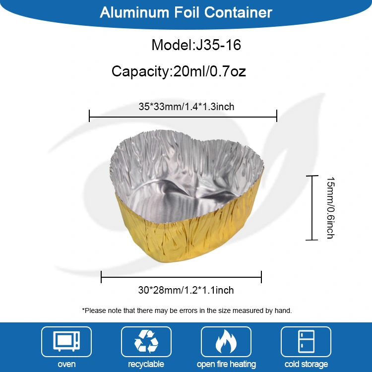 နှလုံးပုံဖော် mini-bake ငွေအလူမီနီယမ်သတ္တုပါးအစားအစာကွန်တိန်နာ