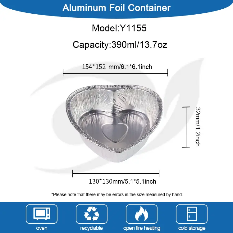 နှလုံး -shaped takeaway cake ငွေအလူမီနီယံသတ္တုပါးကွန်တိန်နာ