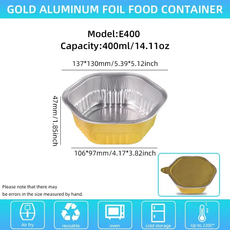 Hexagaral takeaway အပူ sexted smouminum foil containers