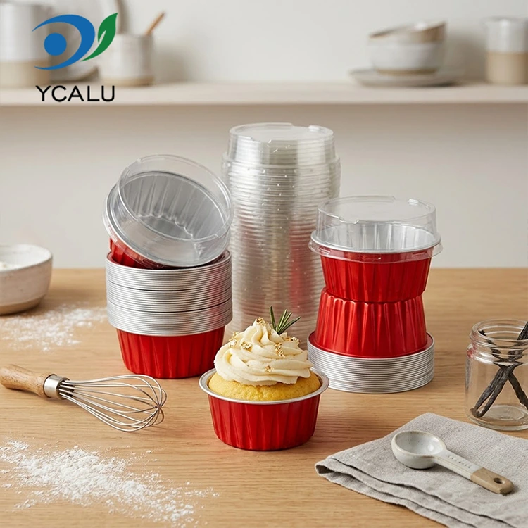 တစ်ကြိမ်ဖုတ်ထားသော ရောင်စုံ ကိတ်မုန့် Smoothwall Aluminum Foil Containers