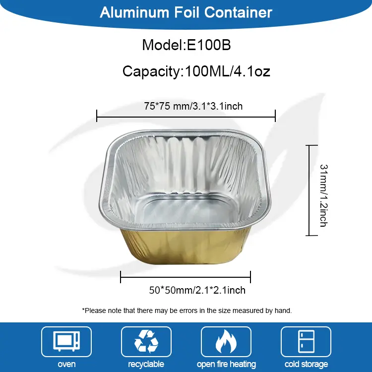 Square Baking ကိတ်မုန့်များအလူမီနီယမ်သတ္တုပါးကွန်တိန်နာများ