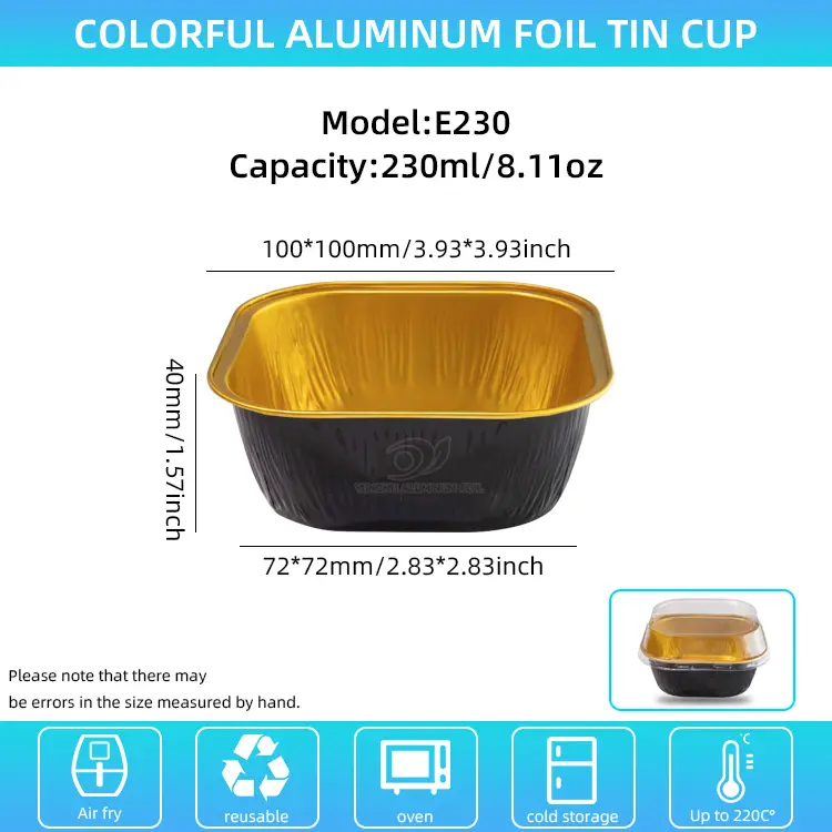 စတုရန်းအရောင်မုန့်ဖုတ်ချောချောမွေ့မွေ့အလူမီနီယံသတ္တုပါးကွန်တိန်နာ